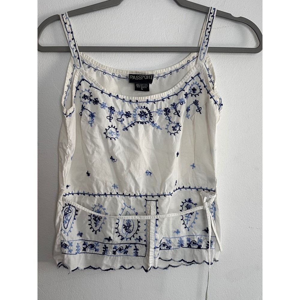 Embroidered Cotton Camisole Empire Waist Boho Top S Cottagecore Western Prairie